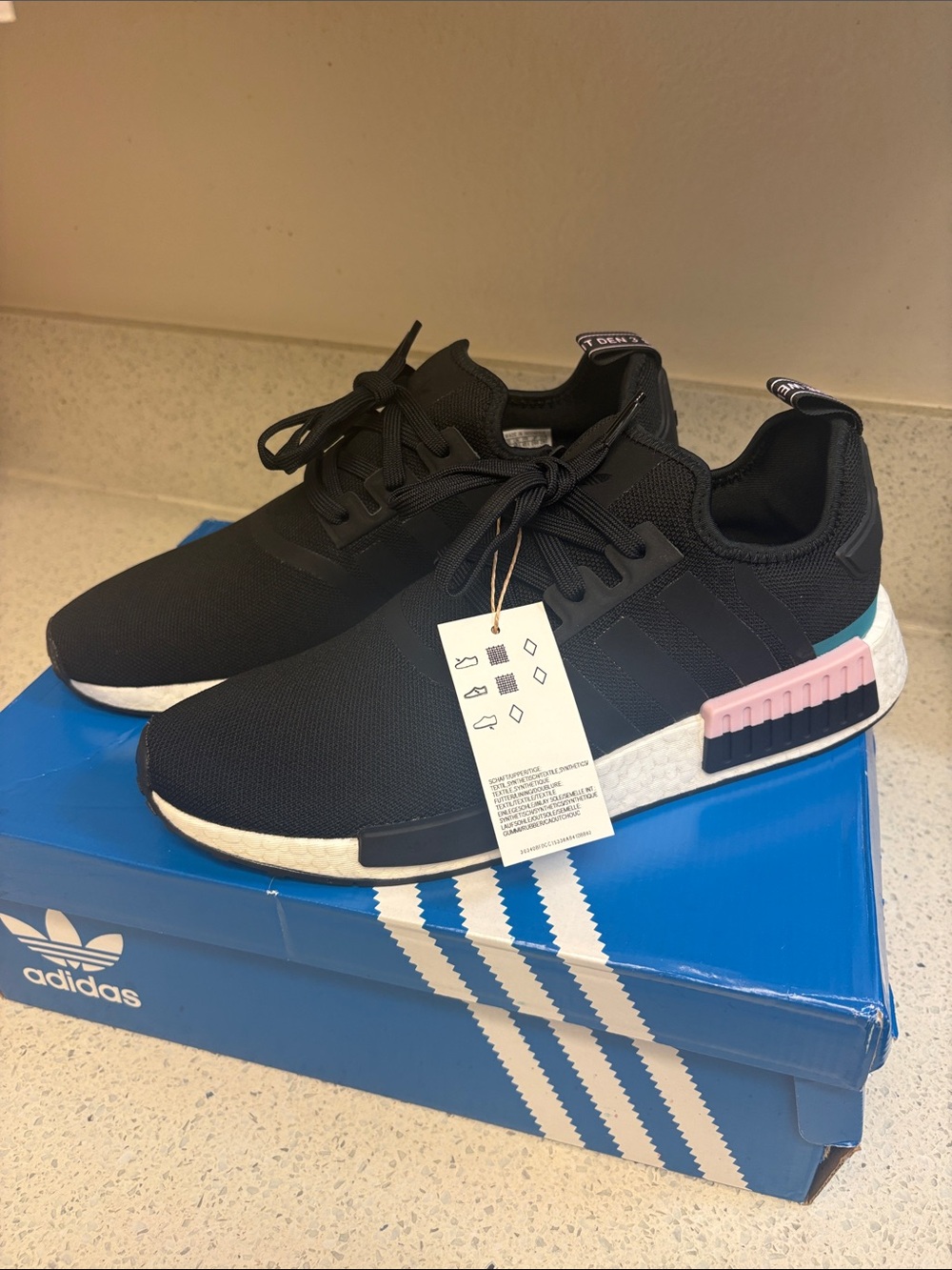 adidas Black Knit Sneakers with Pink & Teal Midsole Accents